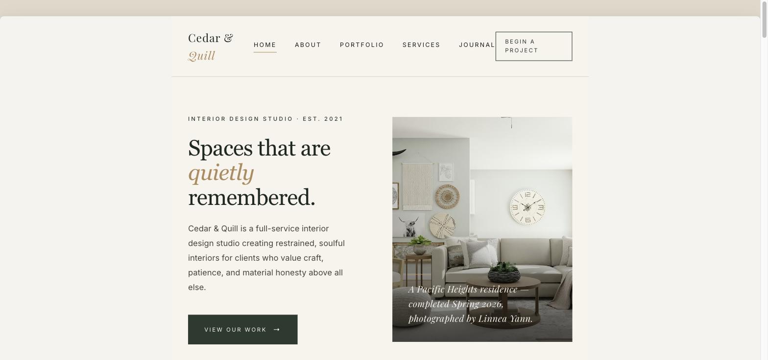 Cedar & Quill Interiors homepage